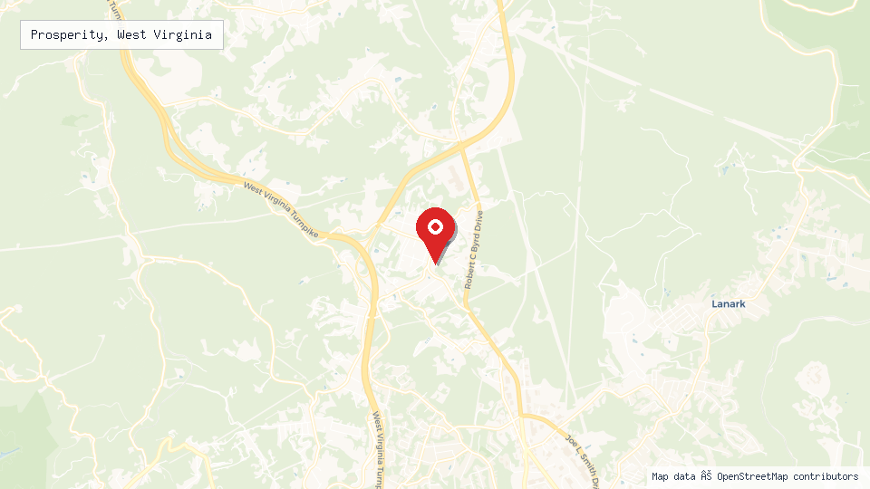Street map of Prosperity, West Virginia with location pin