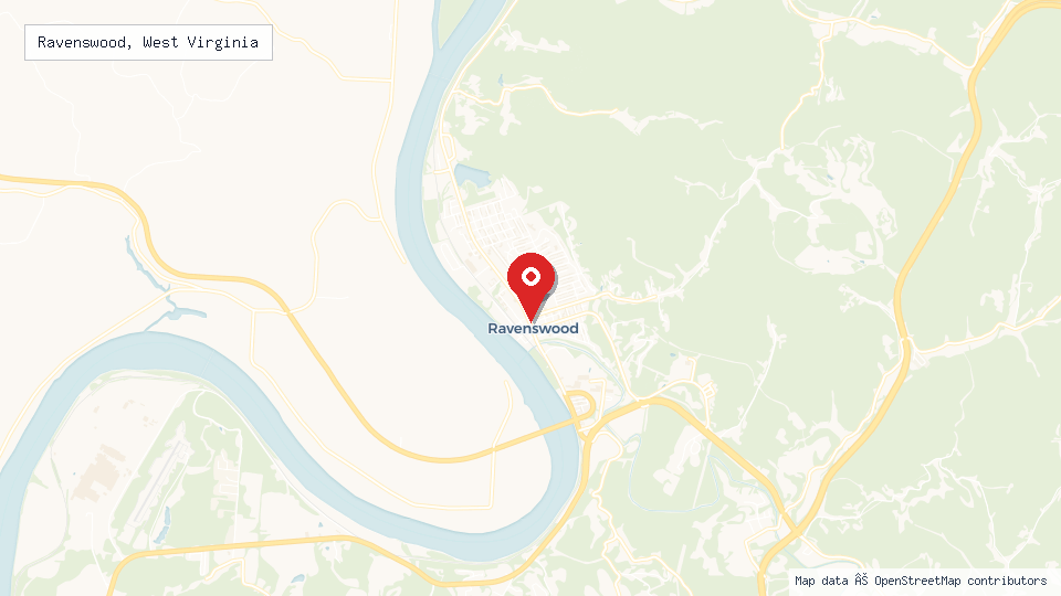 Street map of Ravenswood, West Virginia with location pin