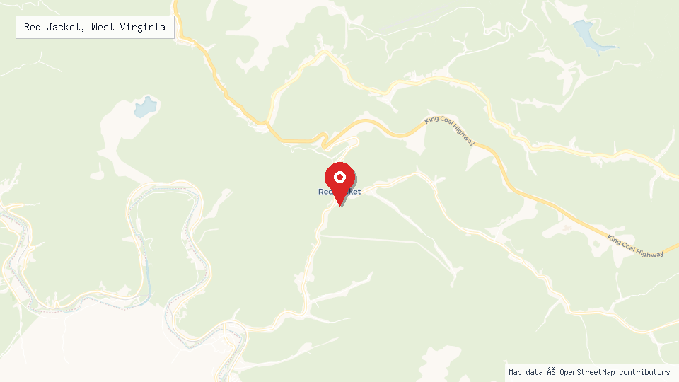 Street map of Red Jacket, West Virginia with location pin