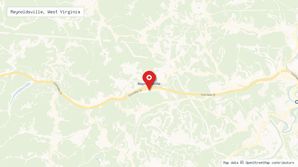 Street map of Reynoldsville, West Virginia with location pin