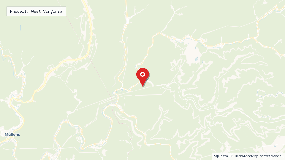 Street map of Rhodell, West Virginia with location pin