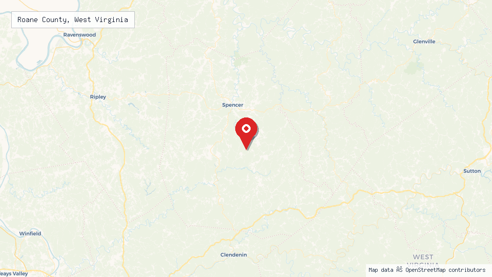 Street map of Roane County, West Virginia with location pin