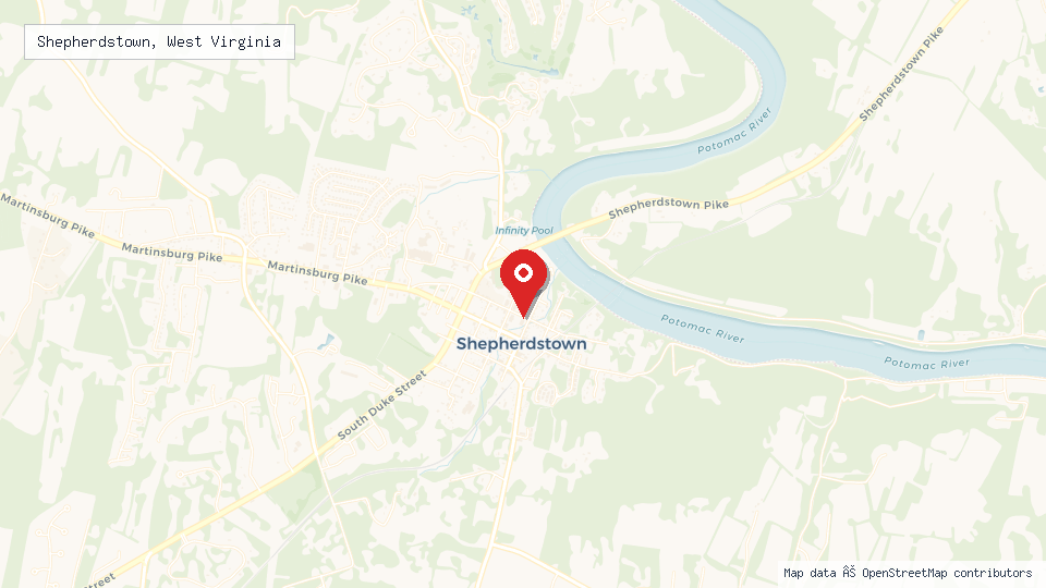 Street map of Shepherdstown, West Virginia with location pin