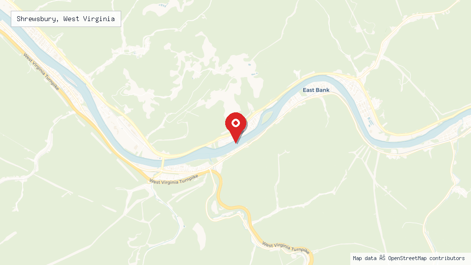 Street map of Shrewsbury, West Virginia with location pin