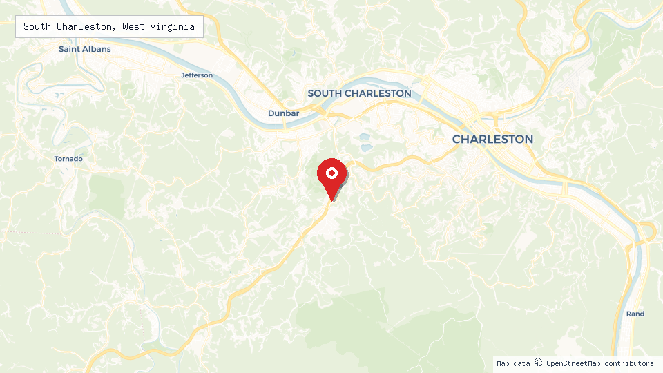 Street map of South Charleston, West Virginia with location pin