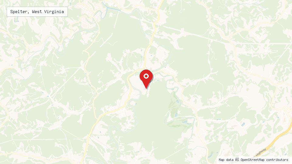 Street map of Spelter, West Virginia with location pin