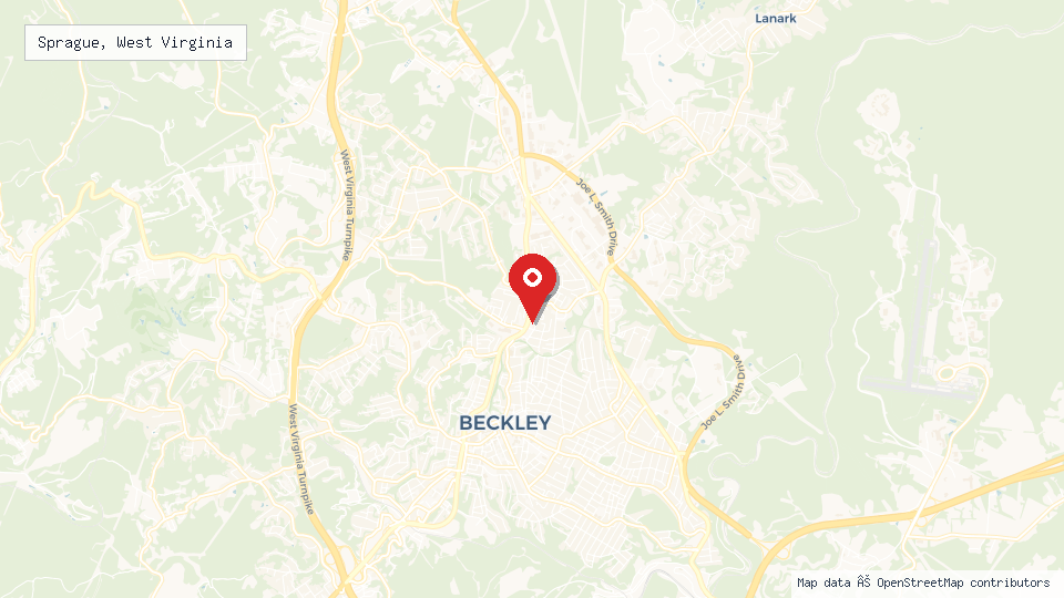 Street map of Sprague, West Virginia with location pin