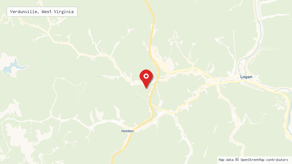 Street map of Verdunville, West Virginia with location pin