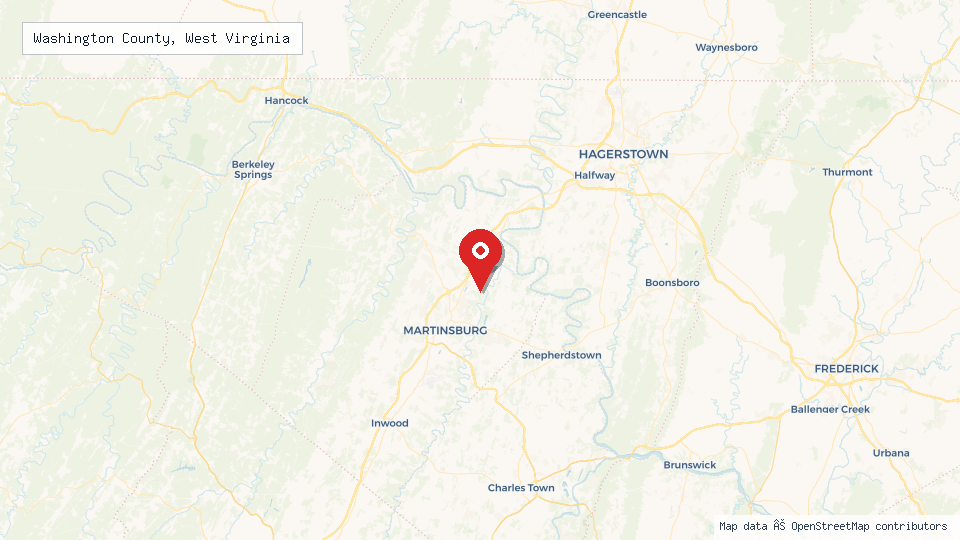 Street map of Washington County, West Virginia with location pin