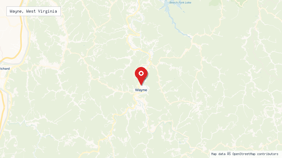 Street map of Wayne, West Virginia with location pin