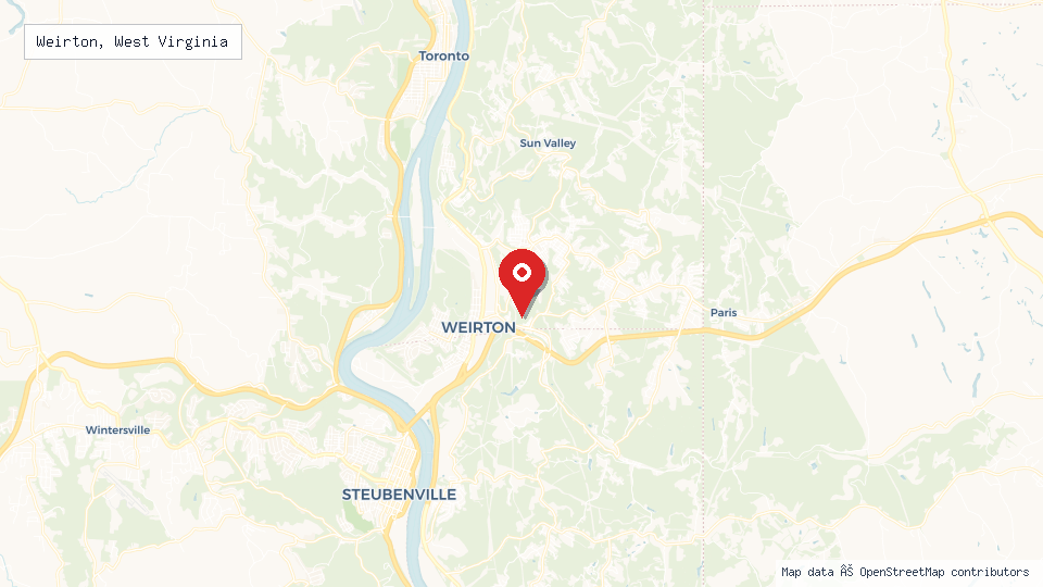 Street map of Weirton, West Virginia with location pin