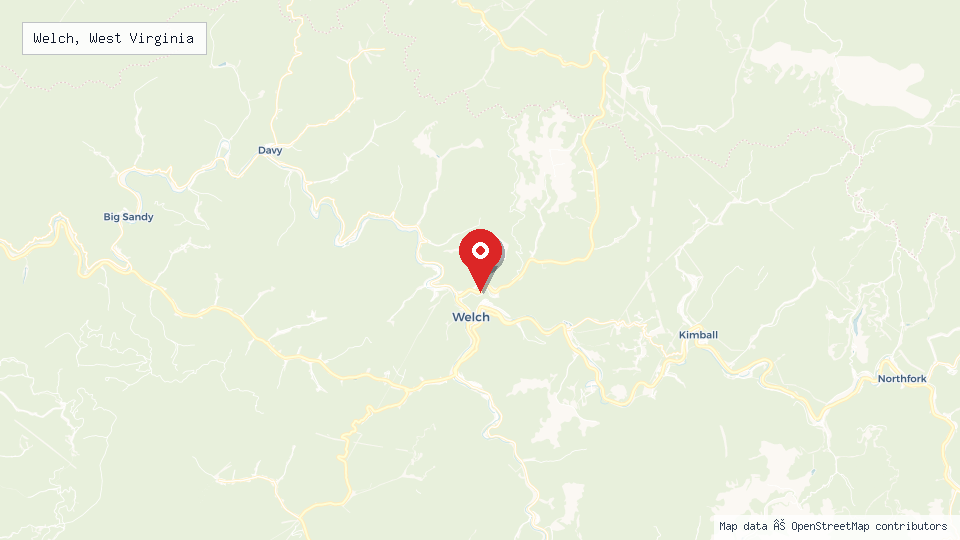Street map of Welch, West Virginia with location pin