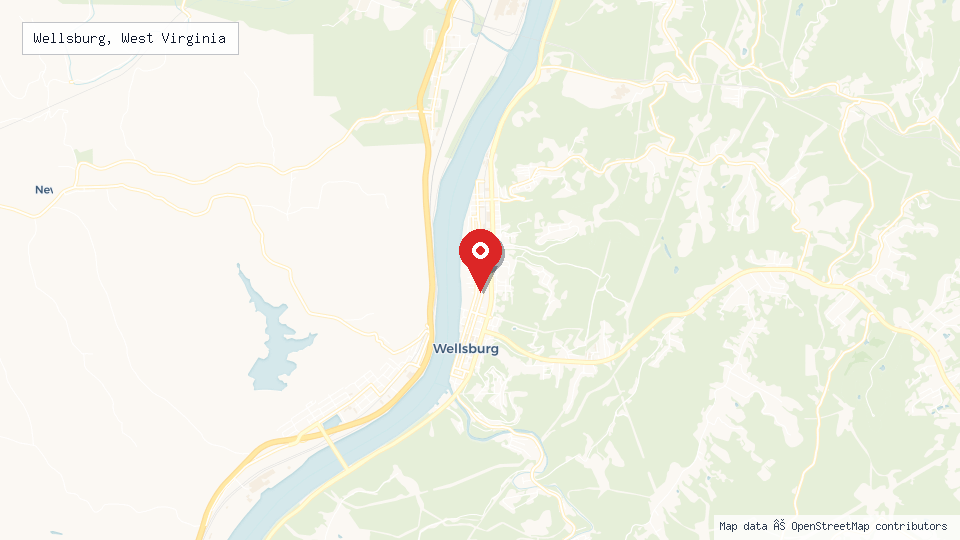 Street map of Wellsburg, West Virginia with location pin