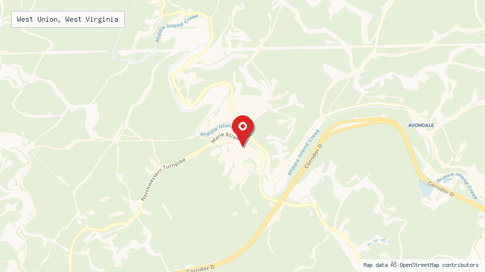 Street map of West Union, West Virginia with location pin