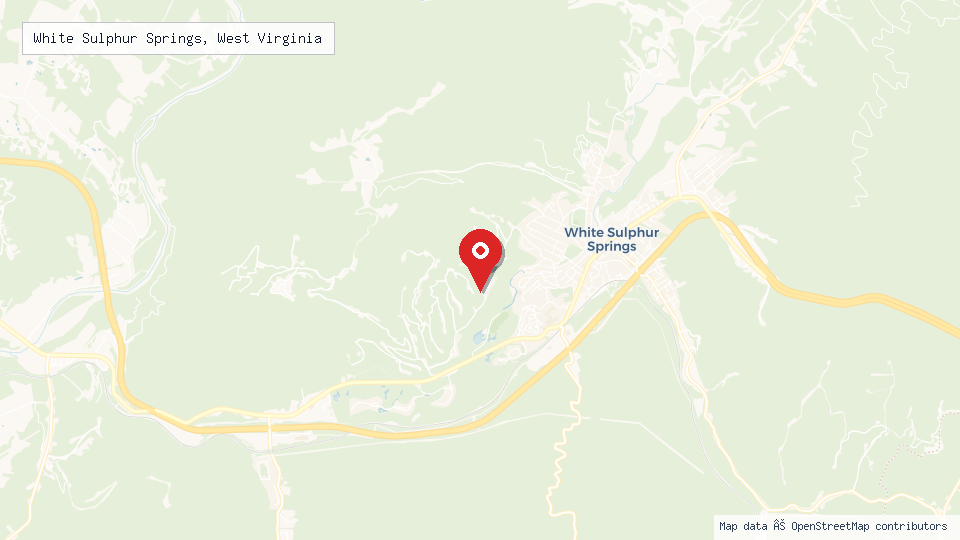 Street map of White Sulphur Springs, West Virginia with location pin