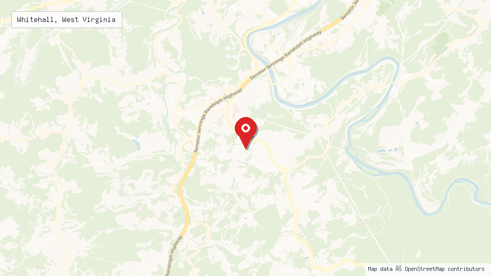 Street map of Whitehall, West Virginia with location pin