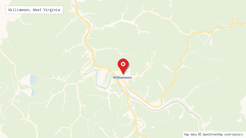 Street map of Williamson, West Virginia with location pin