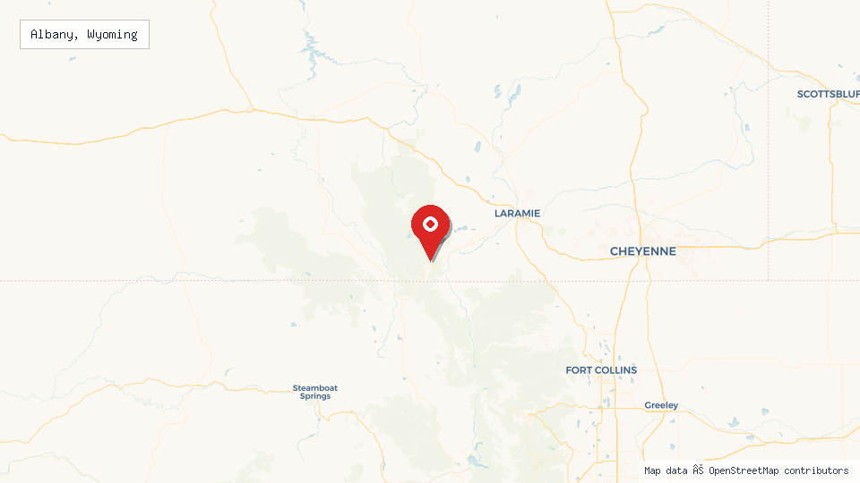 Street map of Albany, Wyoming with location pin