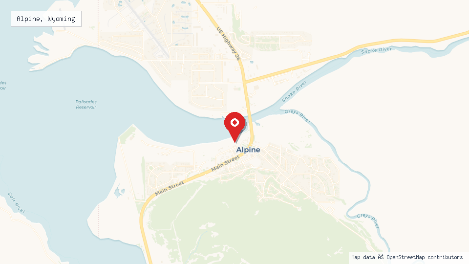 Street map of Alpine, Wyoming with location pin