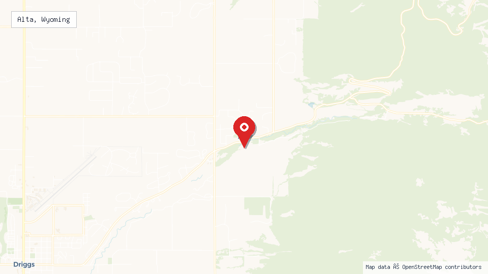 Street map of Alta, Wyoming with location pin