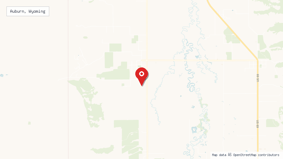Street map of Auburn, Wyoming with location pin