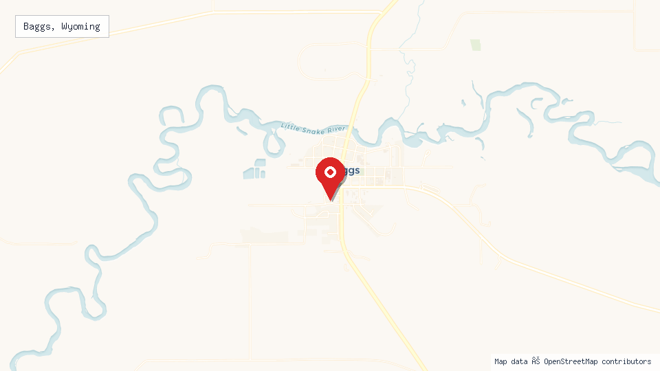 Street map of Baggs, Wyoming with location pin