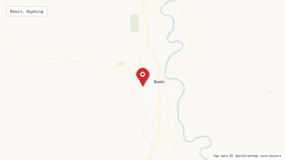 Street map of Basin, Wyoming with location pin