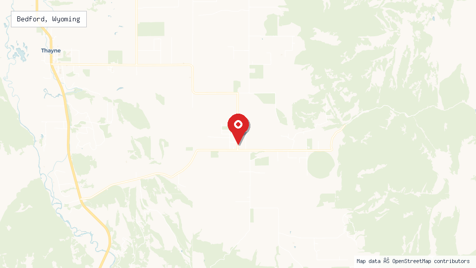 Street map of Bedford, Wyoming with location pin
