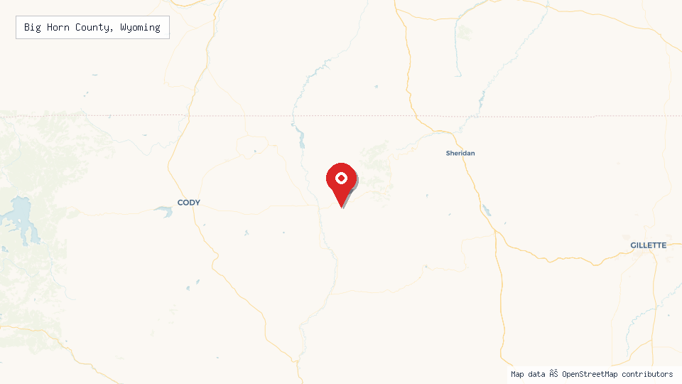 Street map of Big Horn County, Wyoming with location pin
