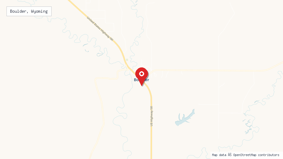 Street map of Boulder, Wyoming with location pin