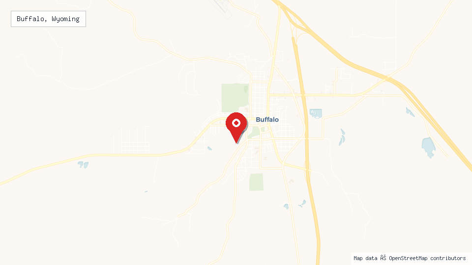 Street map of Buffalo, Wyoming with location pin