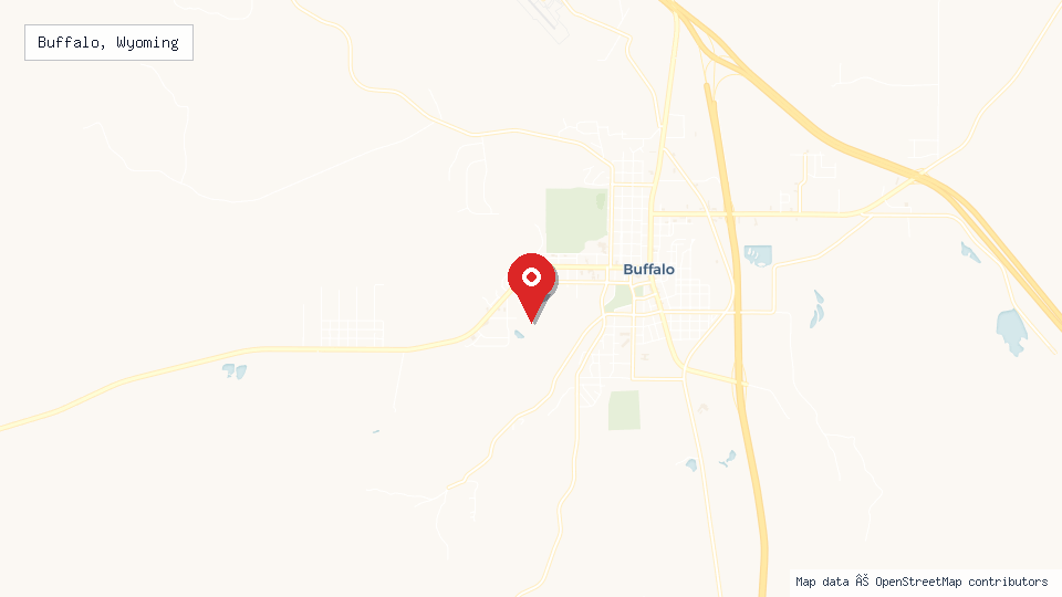 Street map of Buffalo, Wyoming with location pin