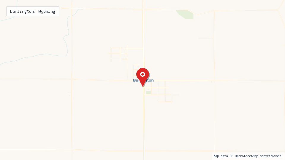 Street map of Burlington, Wyoming with location pin