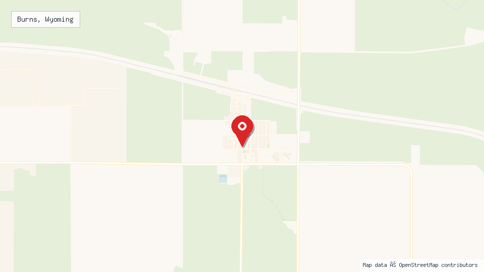 Street map of Burns, Wyoming with location pin