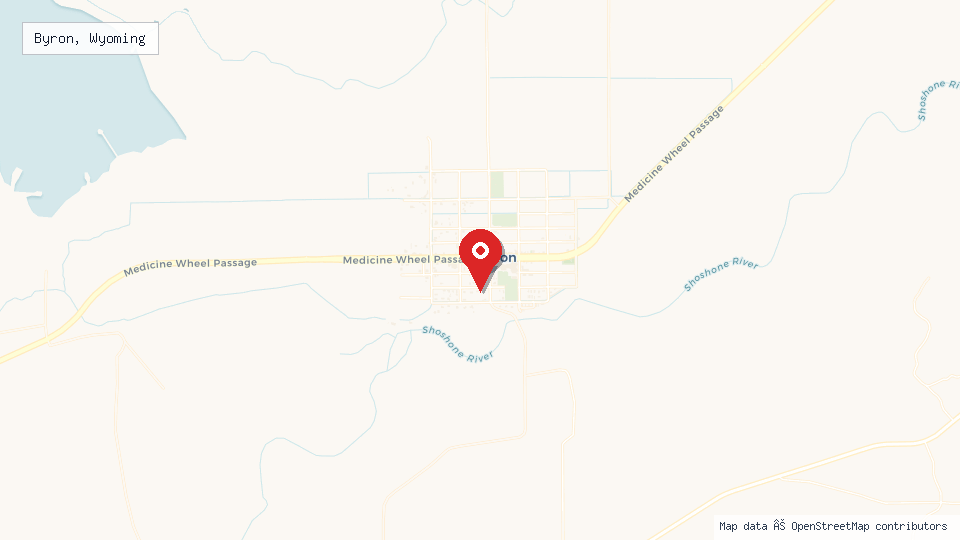 Street map of Byron, Wyoming with location pin