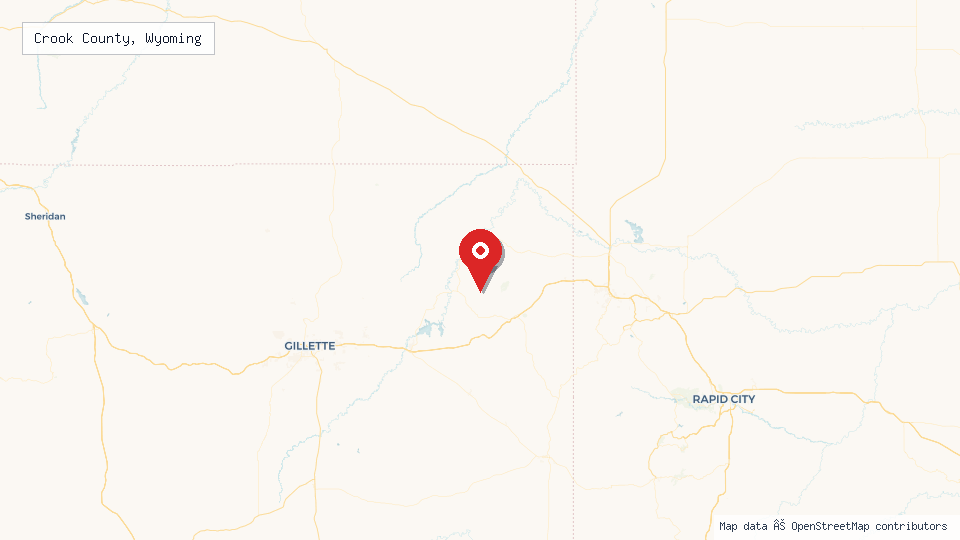 Street map of Crook County, Wyoming with location pin
