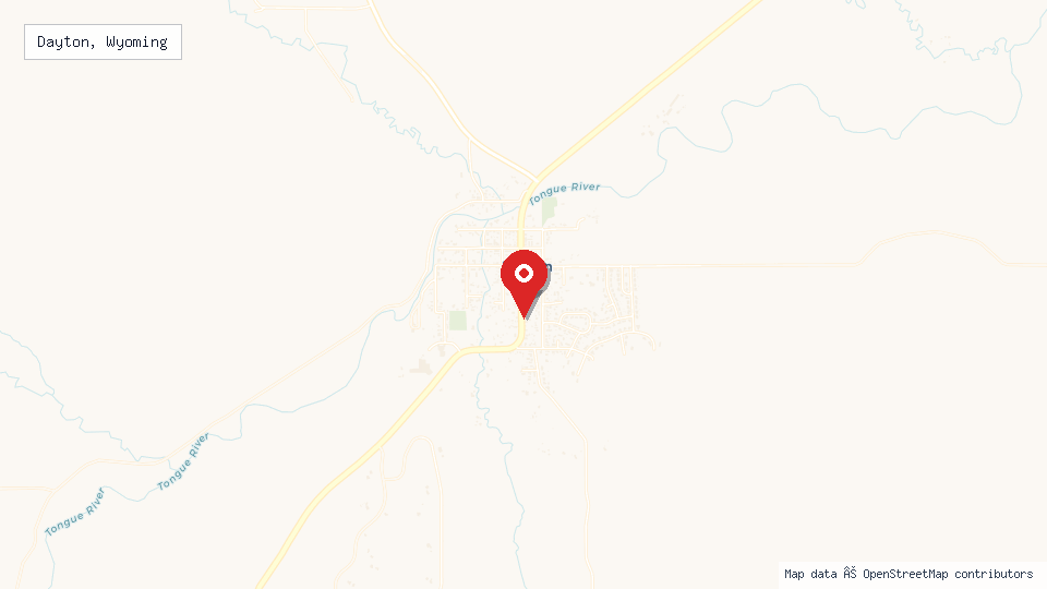 Street map of Dayton, Wyoming with location pin