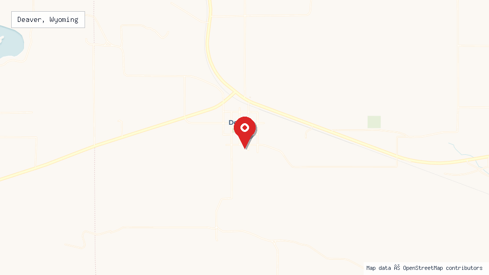 Street map of Deaver, Wyoming with location pin