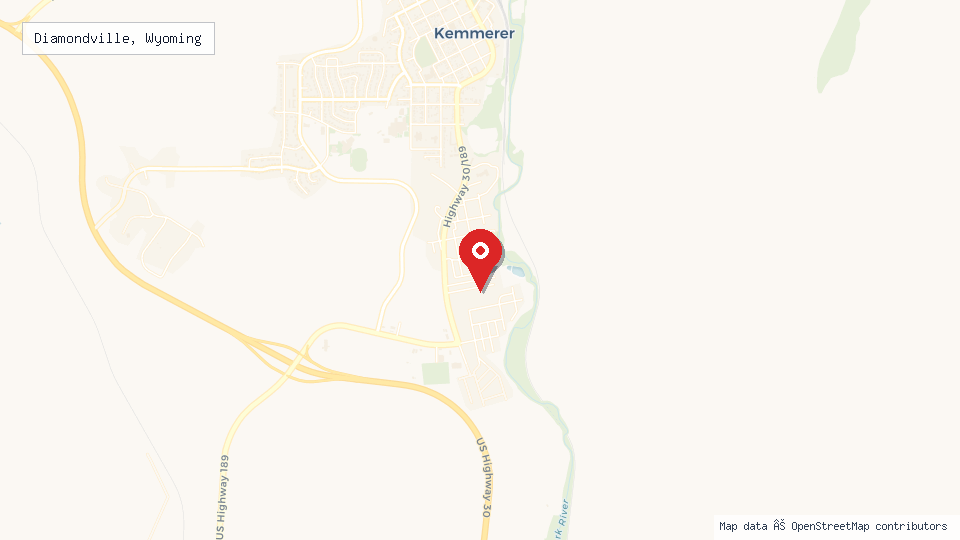 Street map of Diamondville, Wyoming with location pin