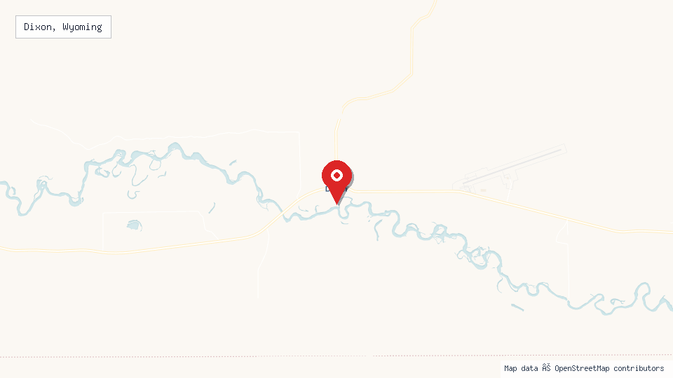 Street map of Dixon, Wyoming with location pin