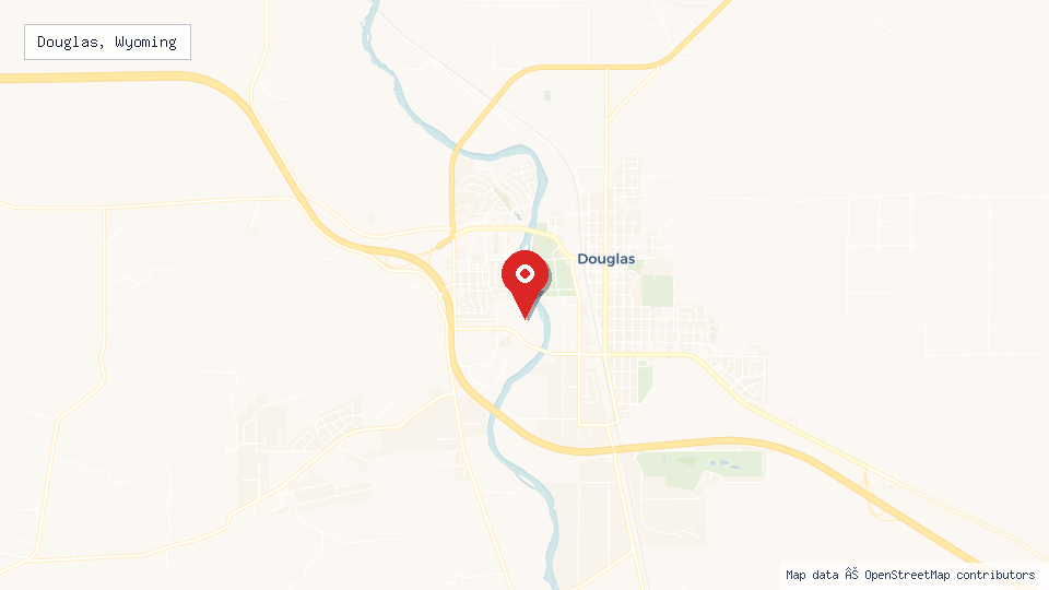 Street map of Douglas, Wyoming with location pin