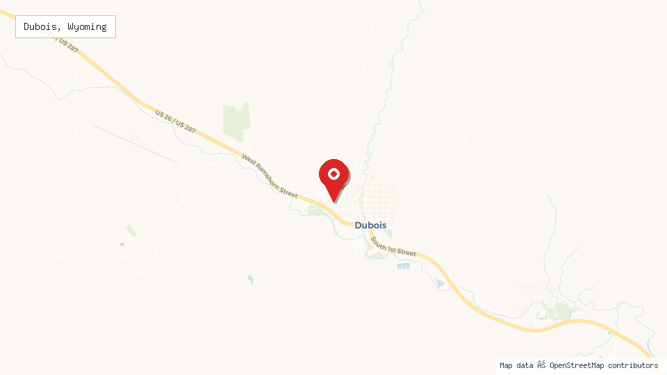 Street map of Dubois, Wyoming with location pin