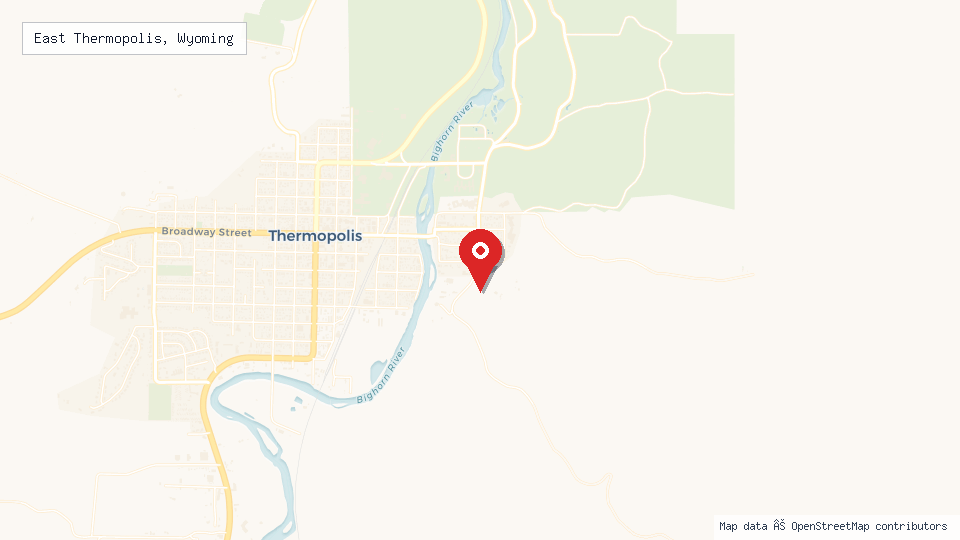 Street map of East Thermopolis, Wyoming with location pin