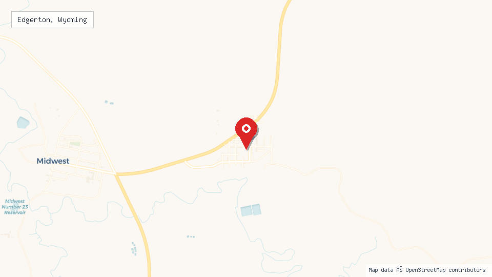 Street map of Edgerton, Wyoming with location pin