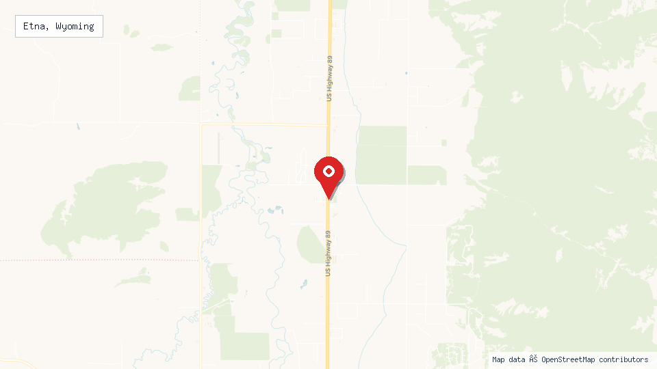 Street map of Etna, Wyoming with location pin