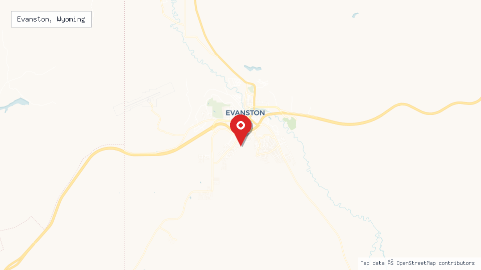 Street map of Evanston, Wyoming with location pin