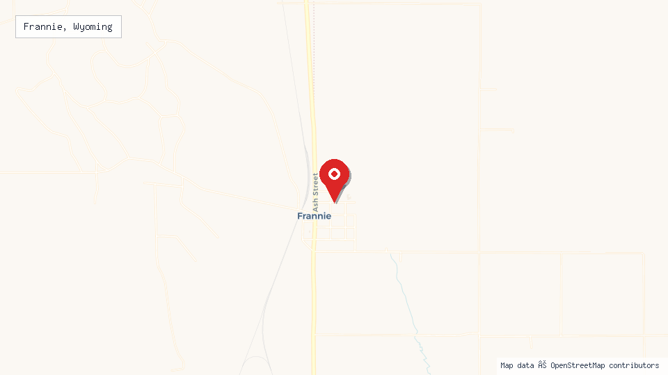 Street map of Frannie, Wyoming with location pin