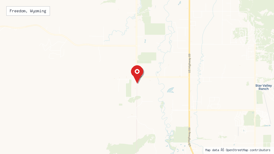 Street map of Freedom, Wyoming with location pin