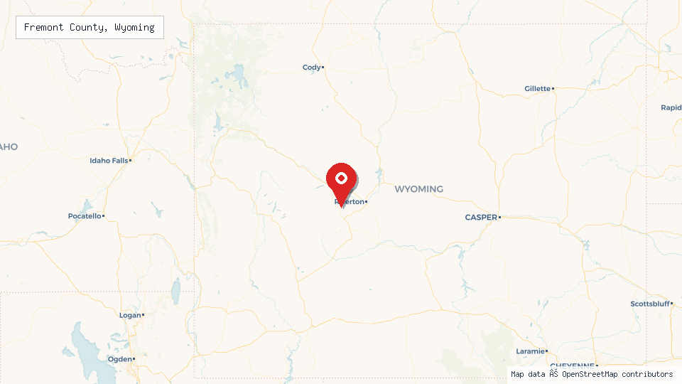 Street map of Fremont County, Wyoming with location pin