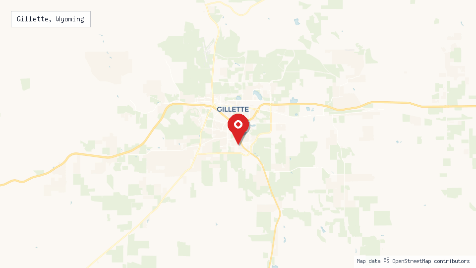 Street map of Gillette, Wyoming with location pin